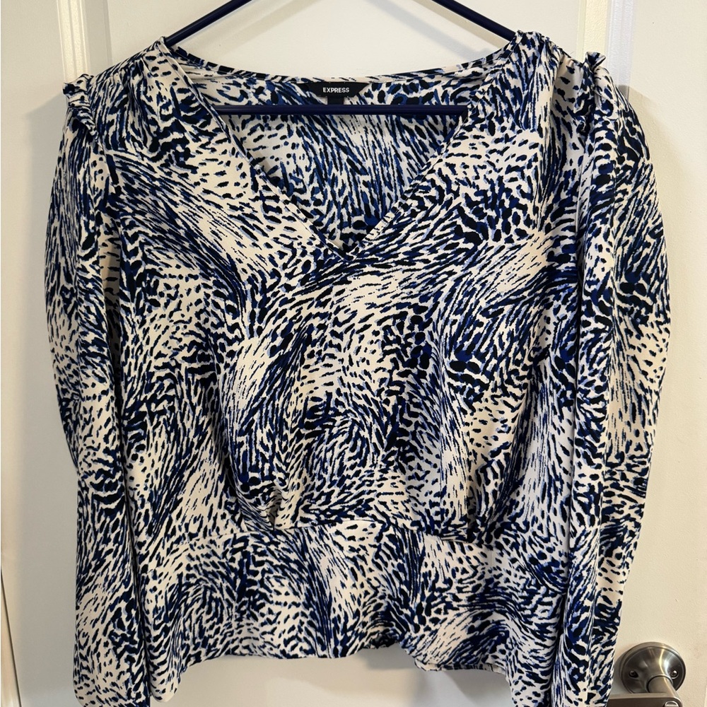 Express Blue and White Boxy Blouse